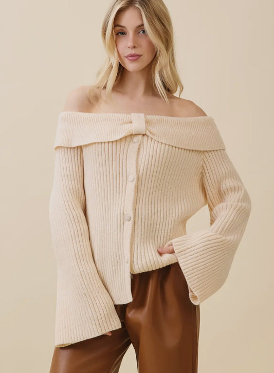 Cream Off The Shoulder Sweater