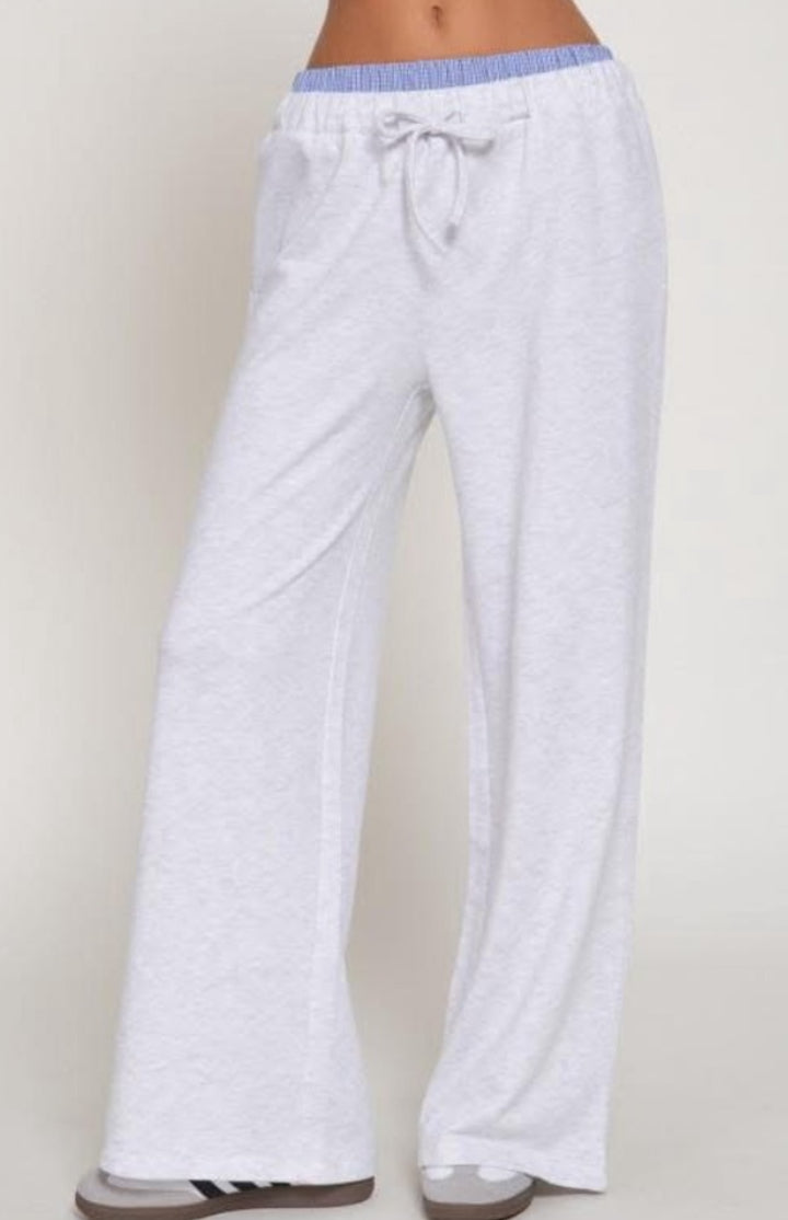 Checkered Waist - Wide Leg Sweatpants - Grey