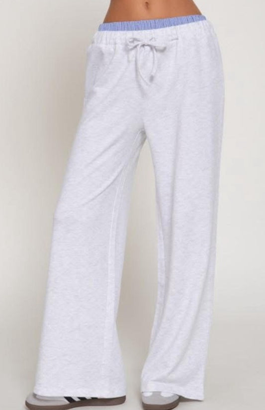 Checkered Waist - Wide Leg Sweatpants - Grey