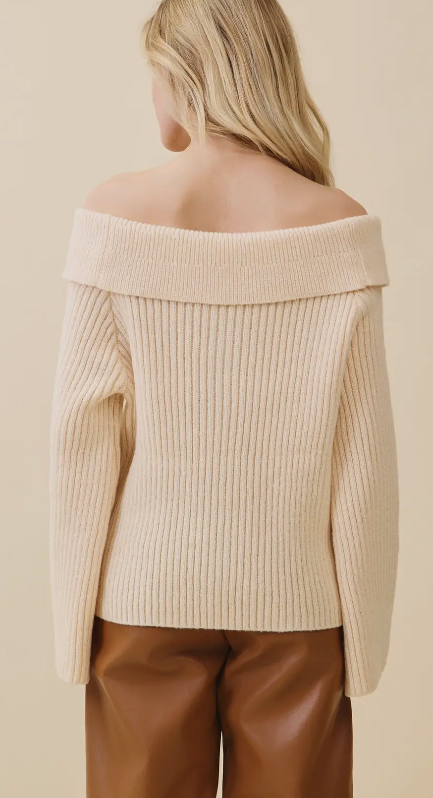 Cream Off The Shoulder Sweater