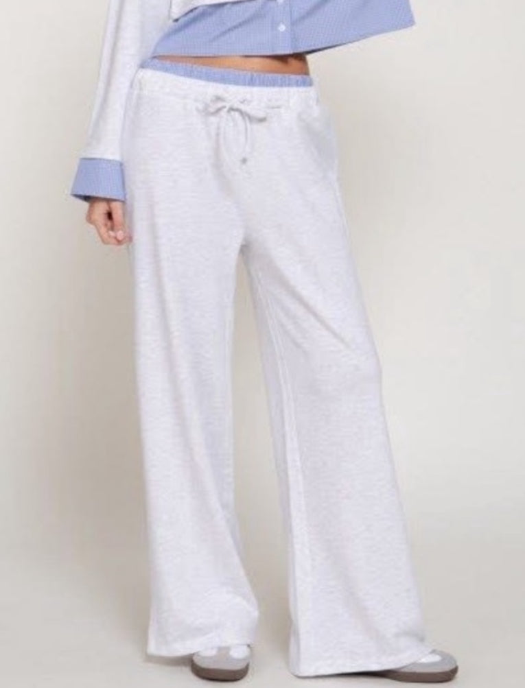 Checkered Waist - Wide Leg Sweatpants - Grey