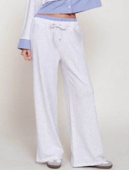Checkered Waist - Wide Leg Sweatpants - Grey