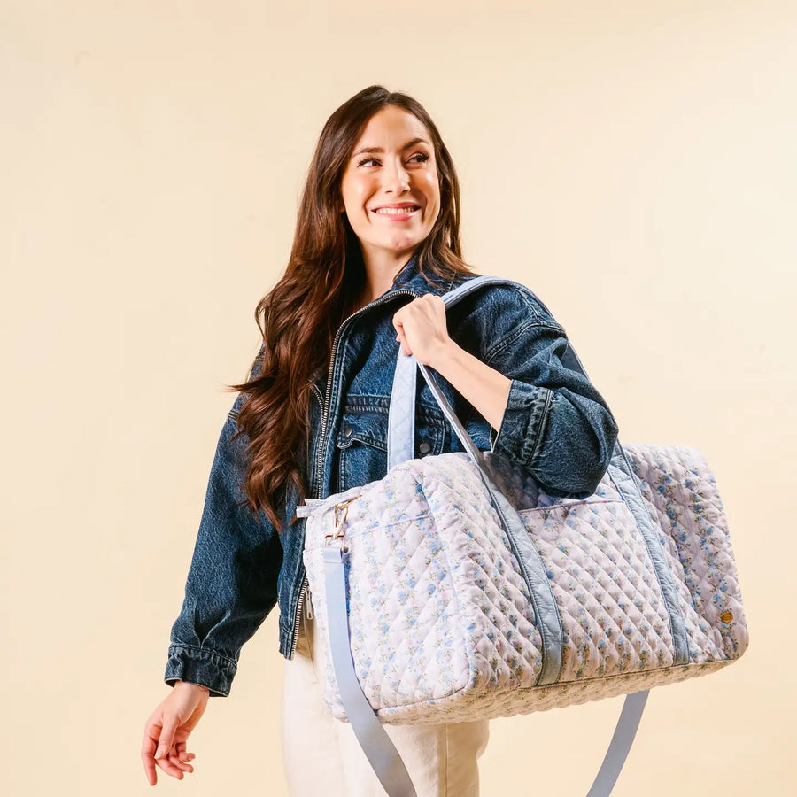 Quilted Weekender Bag Petal Parade Blue